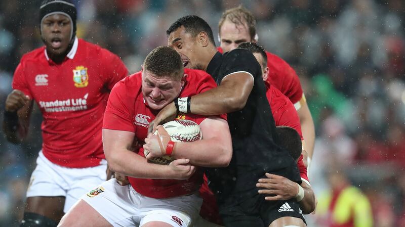 Tadhg Furlong is tackled by New Zealand’s Jerome Kaino during the second Test of the Lions Tour at Westpac stadium in Wellington  in July 2017. Photograph: Billy Stickland/Inpho