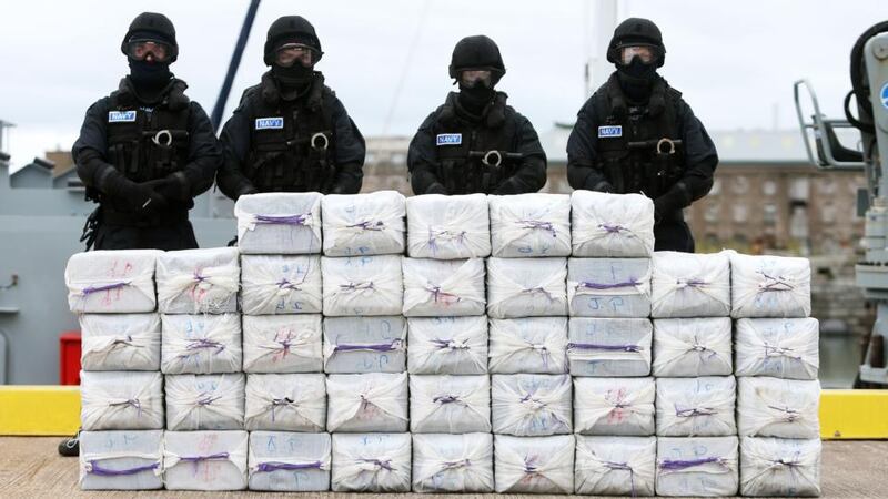 Irish Navy Service personnel with the seizure of cocaine in September 2014. File photograph: Brian Lawless/PA Wire