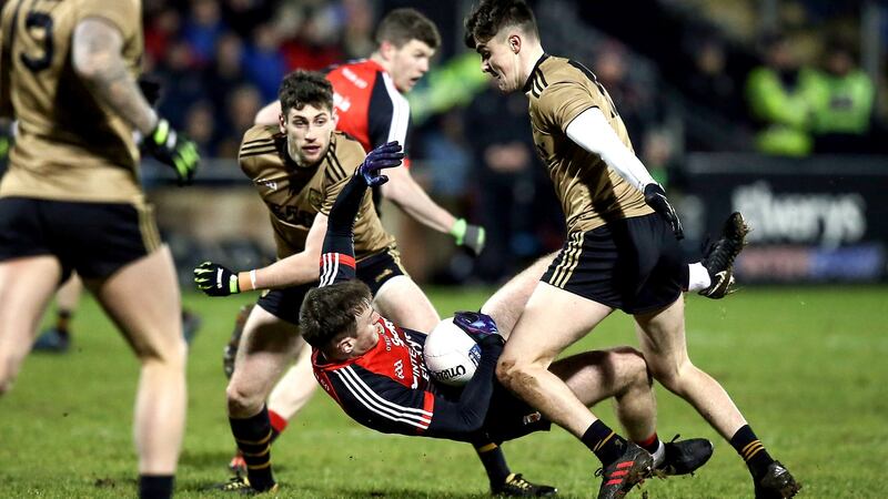Mayo’s Shane Nally with Kerry’s Paul Geaney and Sean O’Shea. Photograph; John McVitty/Inpho