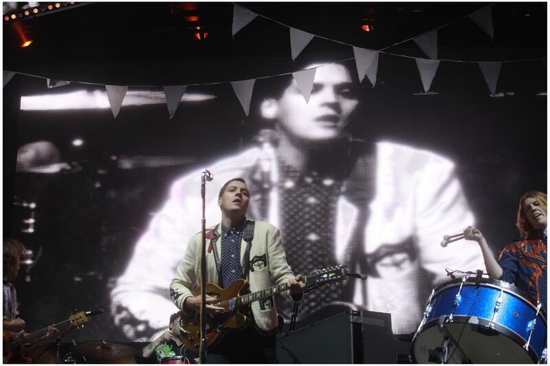 Win Butler of Arcade Fire live on the main stage at  Electric Picnic, 2011. Photograph: Brenda Fitzsimons