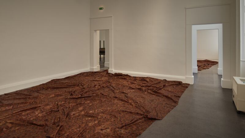 Doris Salcedo, A Flor de Piel II, 2013-14, Rose petals and thread, D Daskalopoulos Collection. Installation view Doris Salcedo, Acts of Mourning, IMMA, Dublin, 2019. Photograph: Ros Kavanagh