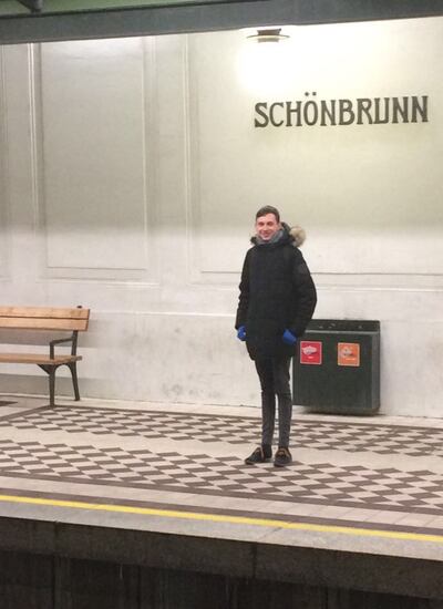 Comhall Fanning waiting for the underground in Schönbrunn.