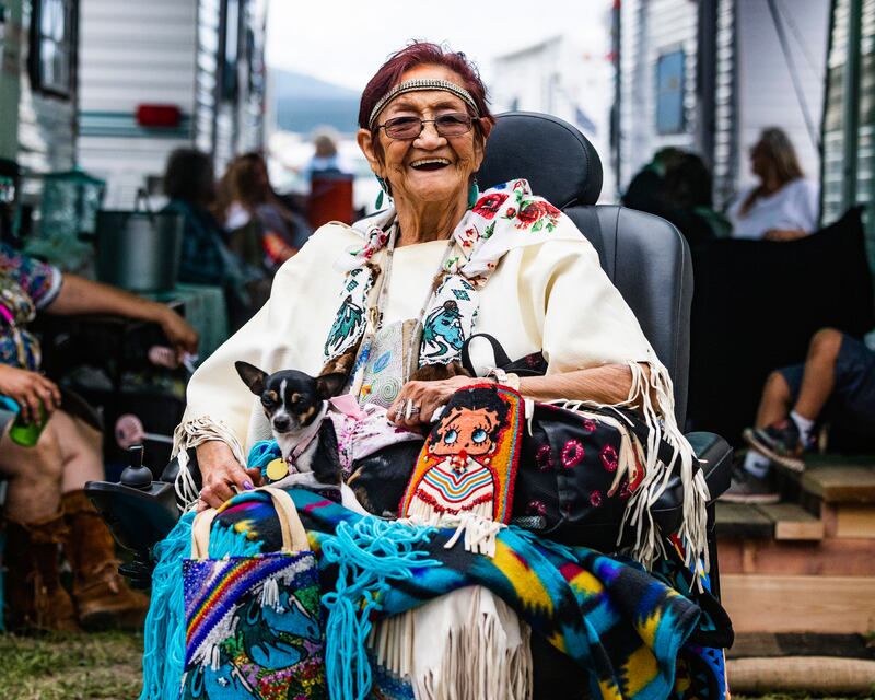 Rachel Arlee Bowers and her dog Tiny. Photograph: Tailyr Irvine/The New York Times