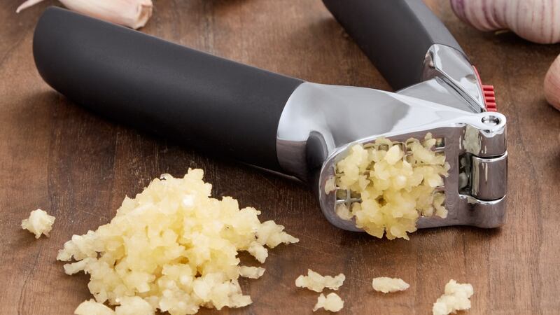 The OXO Good Grips garlic crusher €21.95, thekitchenwhisk.ie