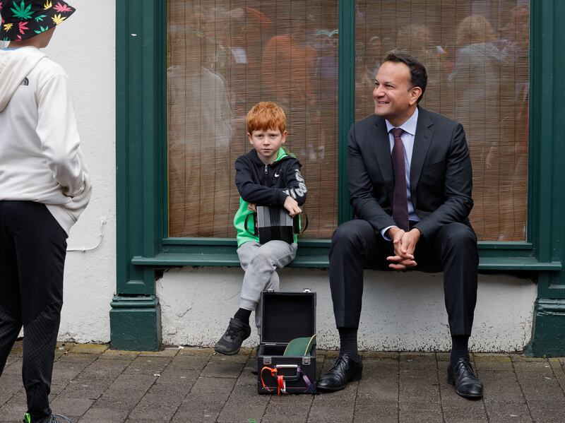 Gearóid Kiernan (aged 8) from Swords with Taoiseach Leo Varadkar after the opening ceremony of Fleadh Cheoil na hÉireann in Mullingar. Photograph: Alan Betson