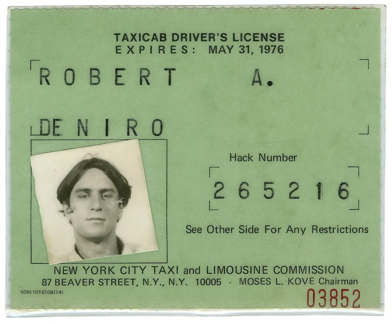 The licence Robert De Niro used while rehearsing to play Travis Bickle in Taxi Driver. Photograph: Harry Ransom Center