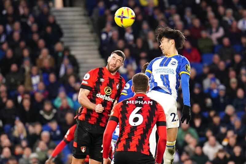 High riser: Brighton's Kaoru Mitoma (right) scores the decisive goal against Bournemouth. Photograph: Zac Goodwin/PA