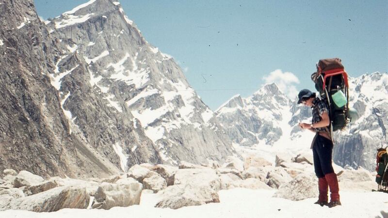 Clare Sheridan on the Sarval Glacier, Kishtwar, India in 1977