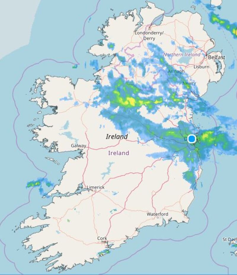 Rainfall radar for Tuesday. Photograph: Met.ie