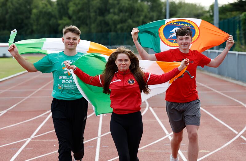 Christopher Thomas (17), Eva Casey (18) and Daniel Thomas (14) at Tallaght Athletics Club.  Photograph: Nick Bradshaw for The Irish Times