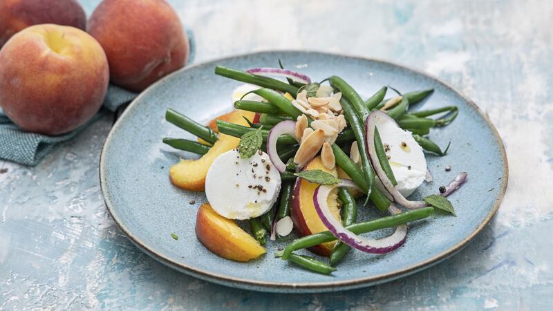 Salad of French beans, peach and goat’s cheese. Photograph: Harry Weir