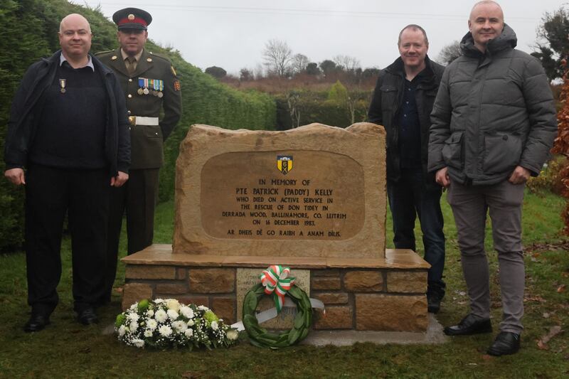 Pte Patrick Kelly was killed during the rescue of Don Tidey in 1983. At the unveiling of a memorial stone to him was his four sons (l to r) David Kelly, Sgt Andrew Kelly, Patrick Kelly and Michael Kelly
