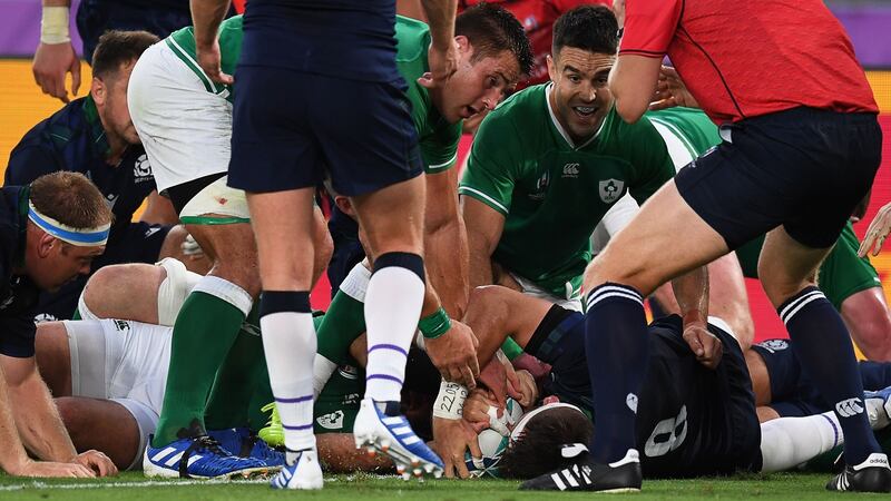 Rory Best scores the second try of the game. Photo: Charly Triballeau/AFP/Getty Images