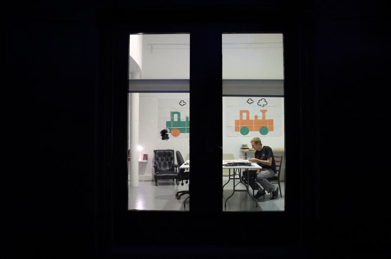 IMMA artist-in-residence Eoghan Ryan at work in the old stables. Photograph: Bryan O’Brien
