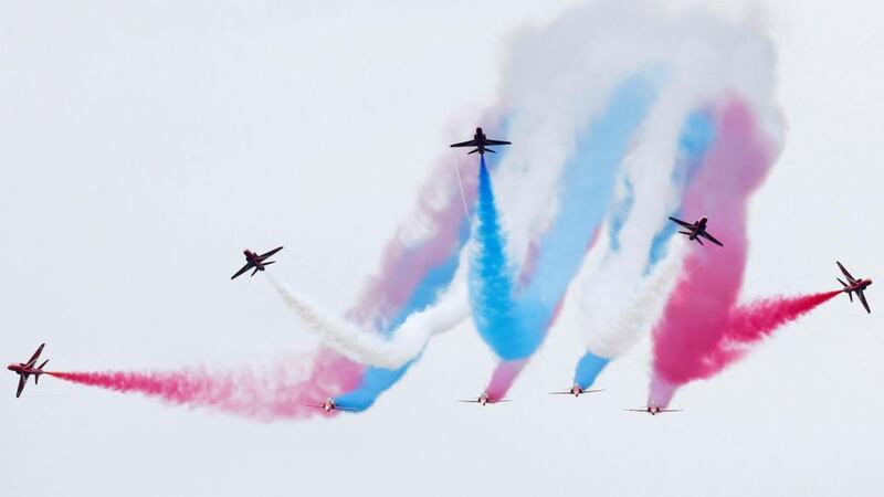 The Red Arrows perform during Britain’s sixth annual Armed Forces Day in Stirling, Scotland, yesterday. Photograph: Danny Lawson/PA Wire