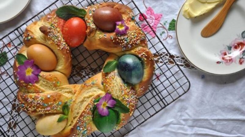 Italian brioche bread with real eggs baked into it. Photograph: Lilly Higgins