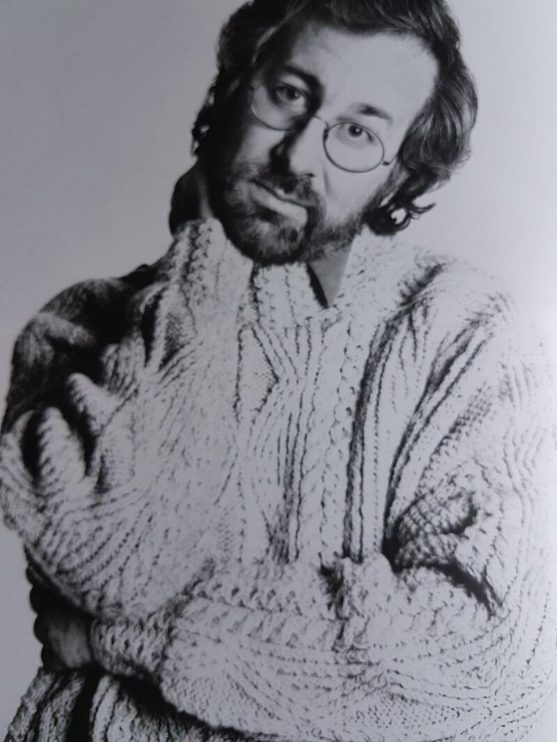 Steven Spielberg director in an Aran handknit from Cleo in Kildare Street Dublin photographed by Richard Avedon