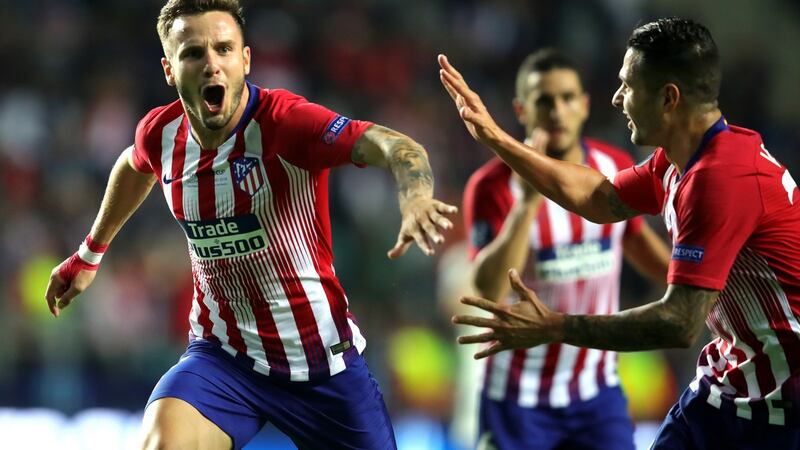 Saul Niguez of Atletico Madrid after his crucial goal in extra-time against Real. Photograph: Alexander Hassenstein/Getty