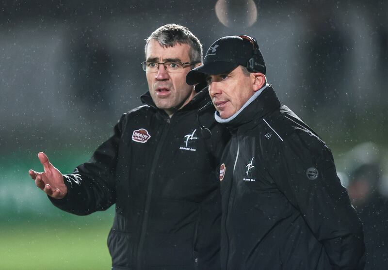 Kildare selectors Johnny Doyle and Anthony Rainbow look on during a match against Cavan at Netwatch Cullen Park in January. Photograph: Tom Maher/Inpho