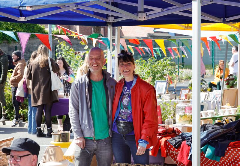 Richie Harte and Delphine Velut who run the Zeitgeist market at the Educate Together National School on Fitzwilliam Place North Lower. Photograph: Alan Betson