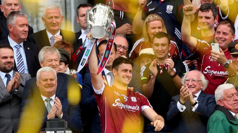 David Burke celebrates lifting the Liam McCarthy. Photograph: James Crombie/Inpho