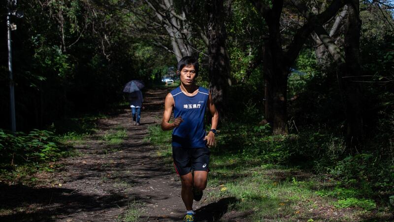 Yuki Kawauchi trains in a park in Kuki, Japan as he prepared for the Chicago marathon. Photograph: Shiho Fukada/The New York Times