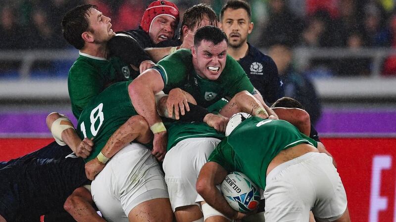Ireland lock James Ryan in action against Scotland in the opening Rugby World Cup Pool A game at Yokohama International Stadium. Photograph: Charly Triballeau/AFP/Getty Images