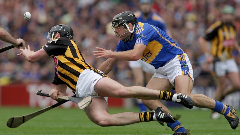 Jackie Tyrrell in action against Tipperary’s James Wodlock in the 2009 final. I am convinced Tipperary would have beaten us if it hadn’t been for the fact that we were coming off a three-in-a-row and such a dominant season . . they couldn’t match us for belief and confidence. Photograph: Morgan Treacy/Inpho