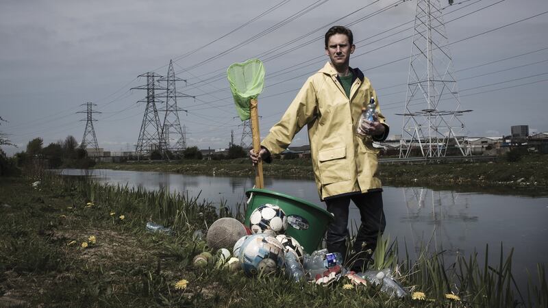 Artist’s pallets: Fergal McCarthy has collected jetsam from the Grand Canal to build his raft with