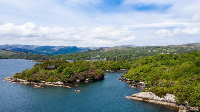 Aerial view of surrounding coastline.