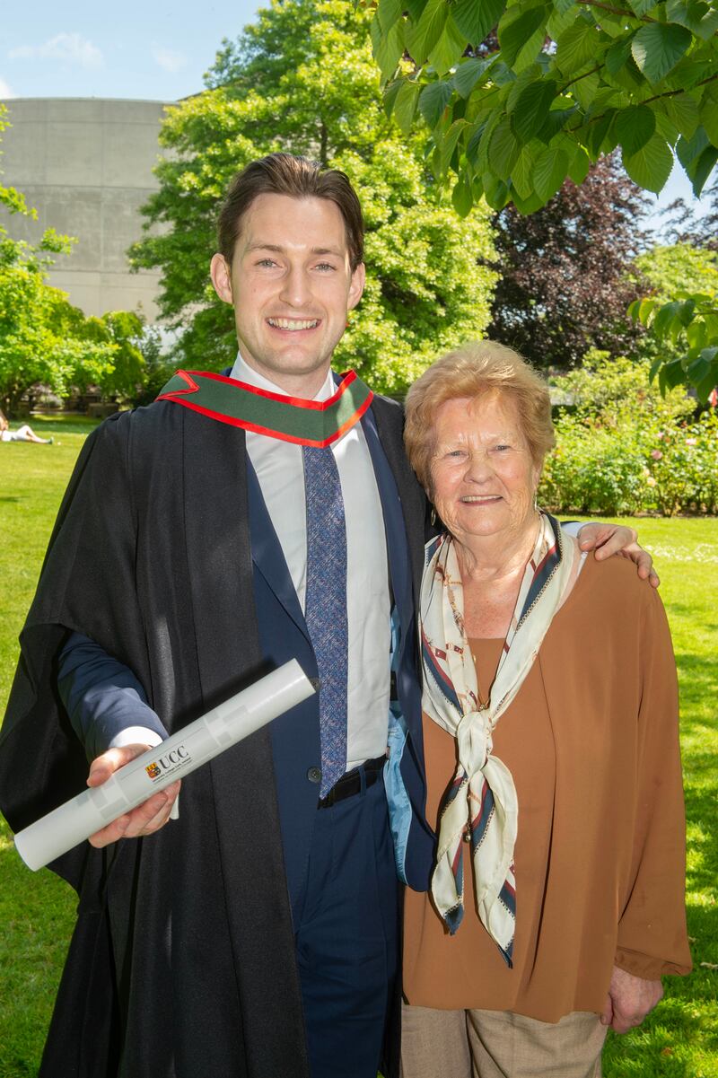 Paul O'Donovan with his grandmother Mary following his graduation in medicine at UCC on Friday. Photograph: Michael Mac Sweeney/Provision
