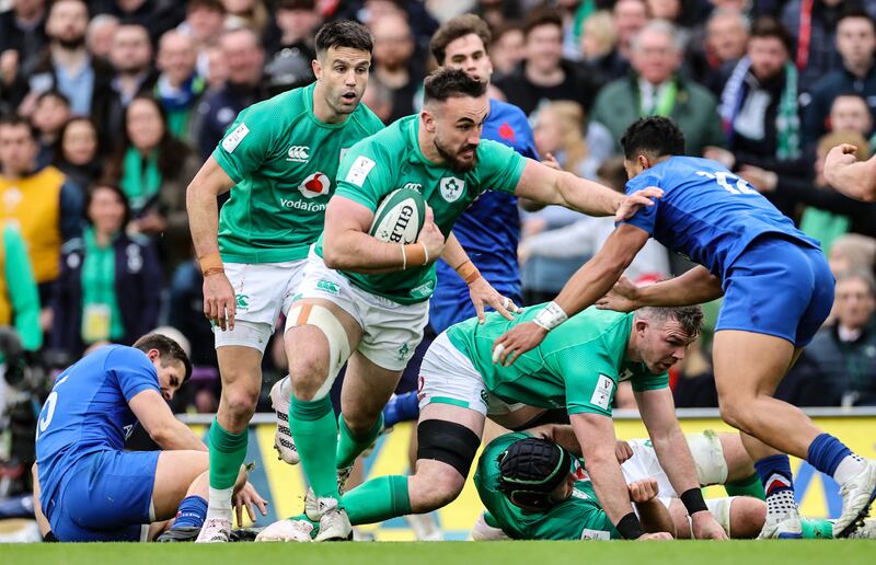 Rónan Kelleher runs at the French defence. Photograph: Billy Stickland/Inpho