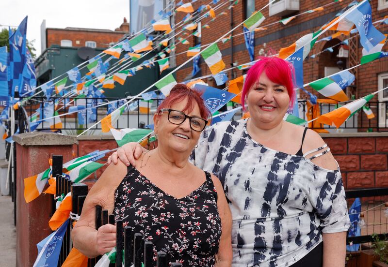 Marie Harding and daughter Sharon with the bunting out in advance of the match. Photograph: Alan Betson
