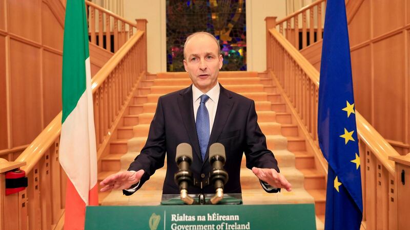 Taoiseach Micheál Martin announces a move to Level 5 for the whole State, at Government Buildings in Dublin. Photograph: Julien Behal/Pool/AFP via Getty Images