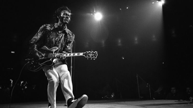 Chuck Berry, who died in March 2017,  had his cherry-red Gibson guitar  bolted to the inside of his coffin lid. Photograph: Donal F. Holway/The New York Times