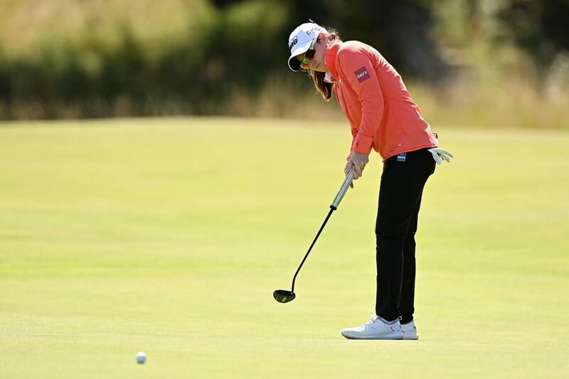 Leona Maguire of Ireland putts on the second green at Muirfield. Photograph: Octavio Passos/Getty