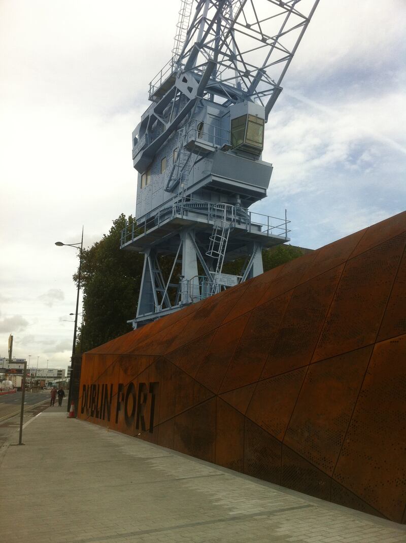 Crane 292: one of its most striking features is the bold etching of the name Dublin Port into the Corten steel panels, which were made in Prussia Street by BA Steel Fabrication