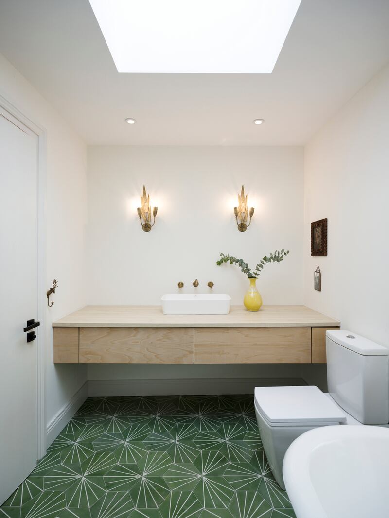 The bathroom is illuminated by the roof light. Photograph: Aisling McCoy