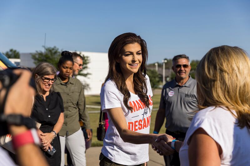 Casey DeSantis, the wife of Florida governor and Republican presidential candidate Ron DeSantis, at a campaign event in Johnston, Iowa, on July 6th. Photograph: Kathryn Gamble/New York Times
                      