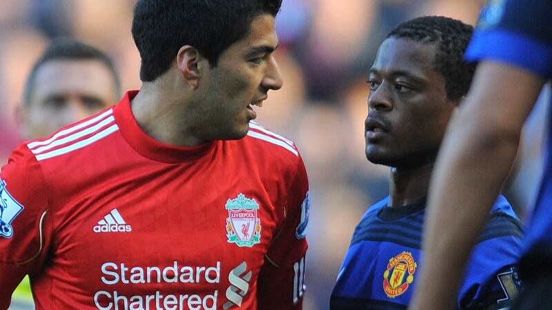 Luis Suarez was banned for eight matches after being found guilty of racially abusing Patrice Evra during a league match in 2011. Photograph: Andrew Yates/Getty/AFP