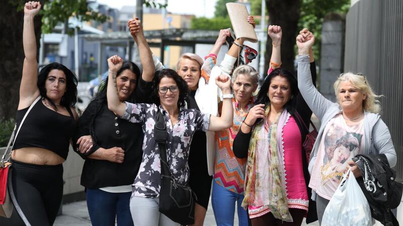 Philomena Connors, Helen O’Donoghue, Anne O’Reilly, Bridget O’ Reilly, Mary Moran, Margaret Hutchinson and Kathleen O’Driscoll: daughters of rapist James O’Reilly who was jailed for 20 years. Photograph:  Collins Courts