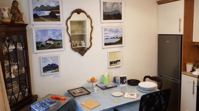 Eileen Twomey’s kitchen studio where she has painted several dozen pieces. Photograph: Jennifer Ryan