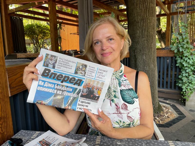 Svitlana Ovcharenko, chief editor of Bakhmut's Vpered newspaper, is now based in Odesa after Russia destroyed and occupied the eastern city. Photograph: Daniel McLaughlin