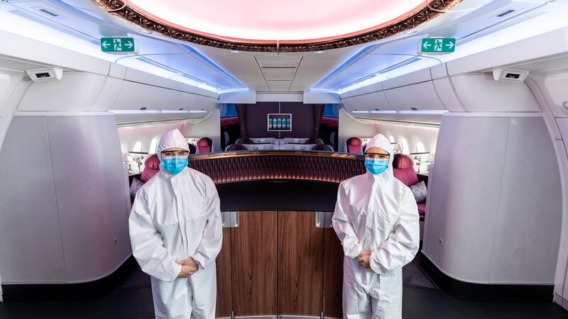 Qatar Airways announced that it would introduce additional safety measures for passengers and cabin crew. Photograph: Qatar Airways via The New York Times