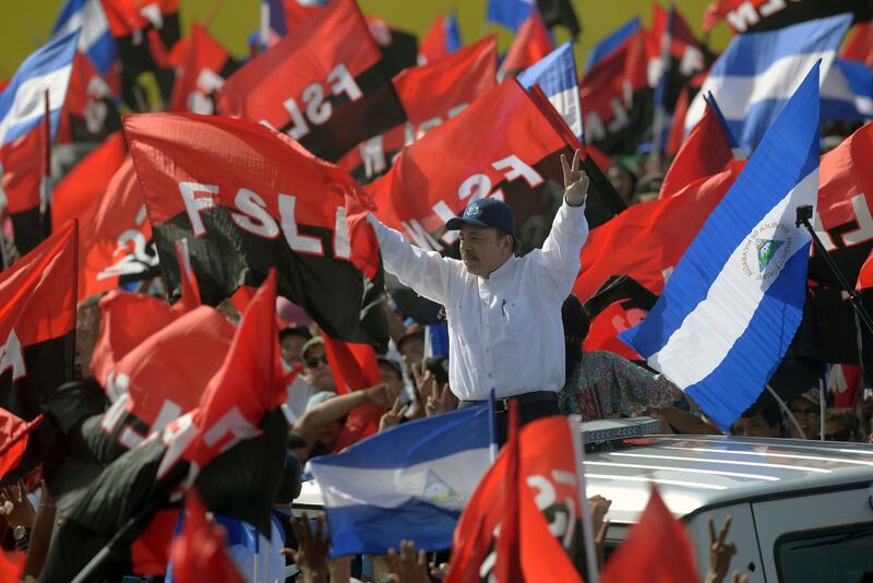 Daniel Ortega at a commemoration of the Sandinista revolution in 2018. Photograph: Marvin Recinos/AFP/Getty