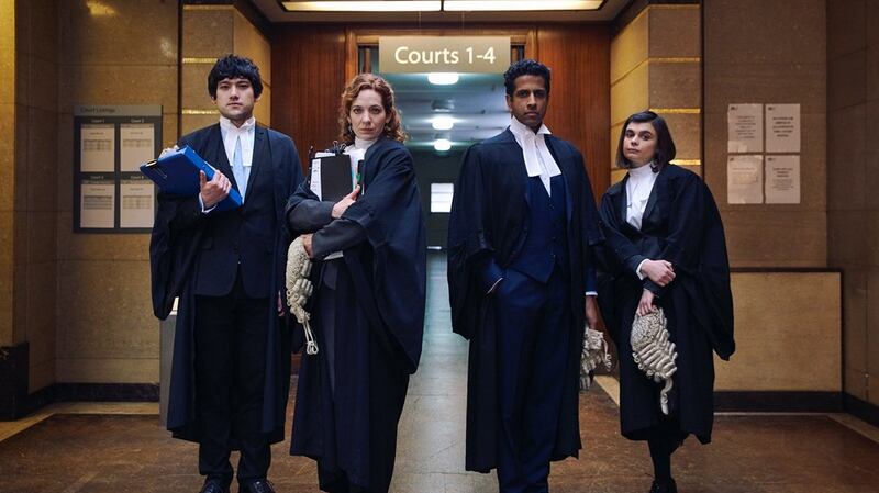 Will Sharpe (left) and Katherine Parkinson (2nd from left) in Defending the Guilty