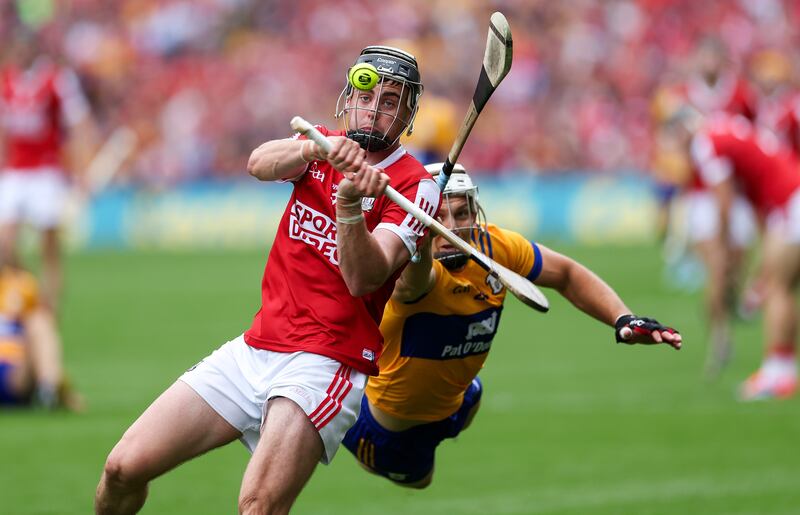 Cork’s Darragh Fitzgibbon with Aron Shanagher of Clare. Photograph: Morgan Treacy/Inpho