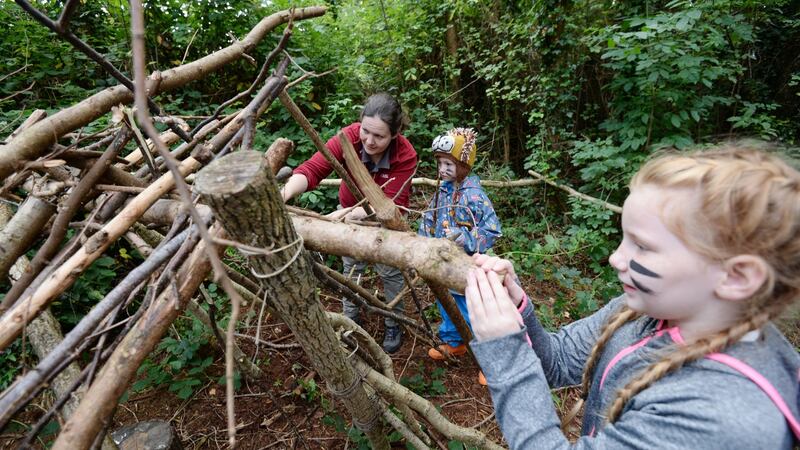 Clare ‘Turtle’ Patten with children  at Turvey Nature Reserve, Donabate, Co Dublin. Photograph: Alan Betson