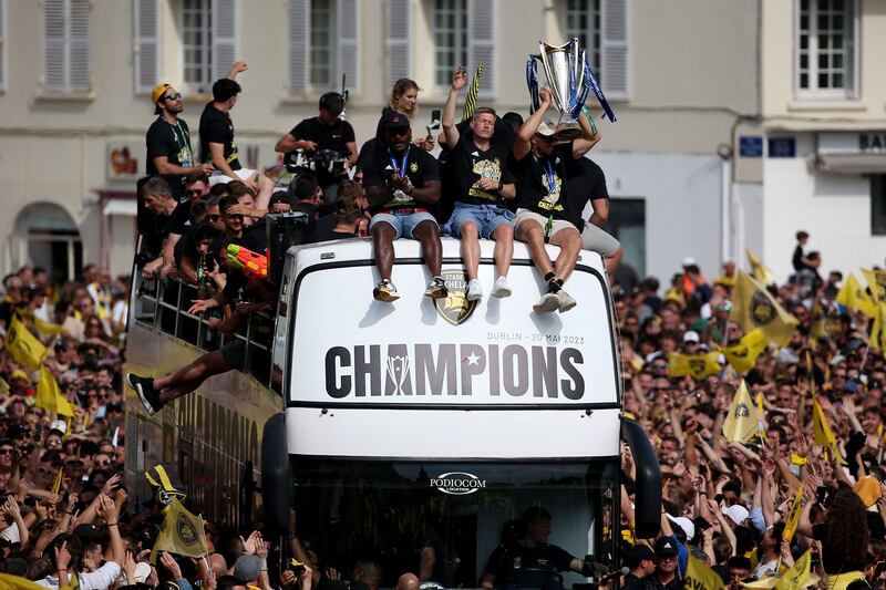 La Rochell's victory parade after winning last season's Champions Cup. Photograph: Romain Perrocheau/AFP via Getty Images 