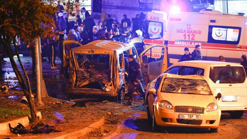 Police arrive at the site of an explosion in central Istanbul. Photograph: Murad Sezer/Reuters